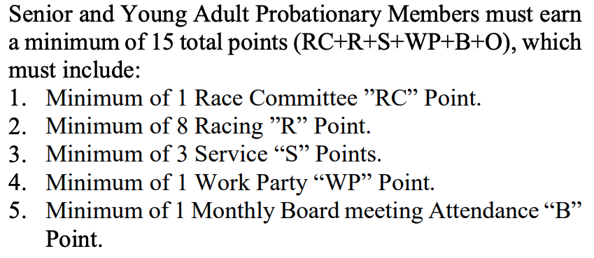Probationary Points Requirements, as written in the AYC Handbook